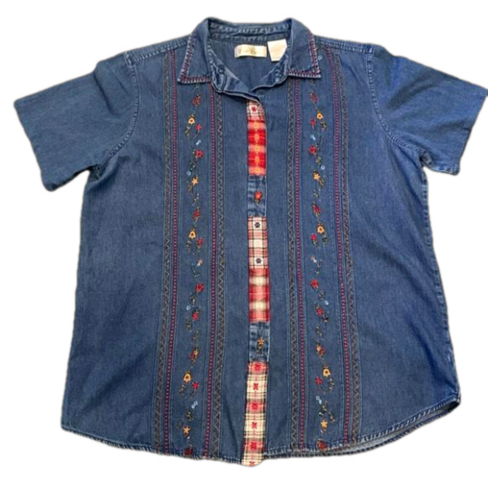 Bobbie Brooks Blue Button Down Shirt with Red Accents